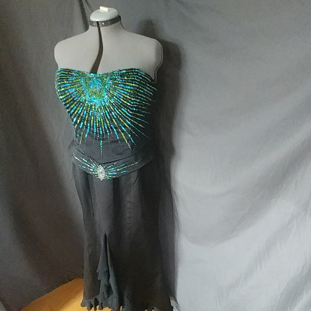 Beautiful beaded Peplum formal with Slit Plus